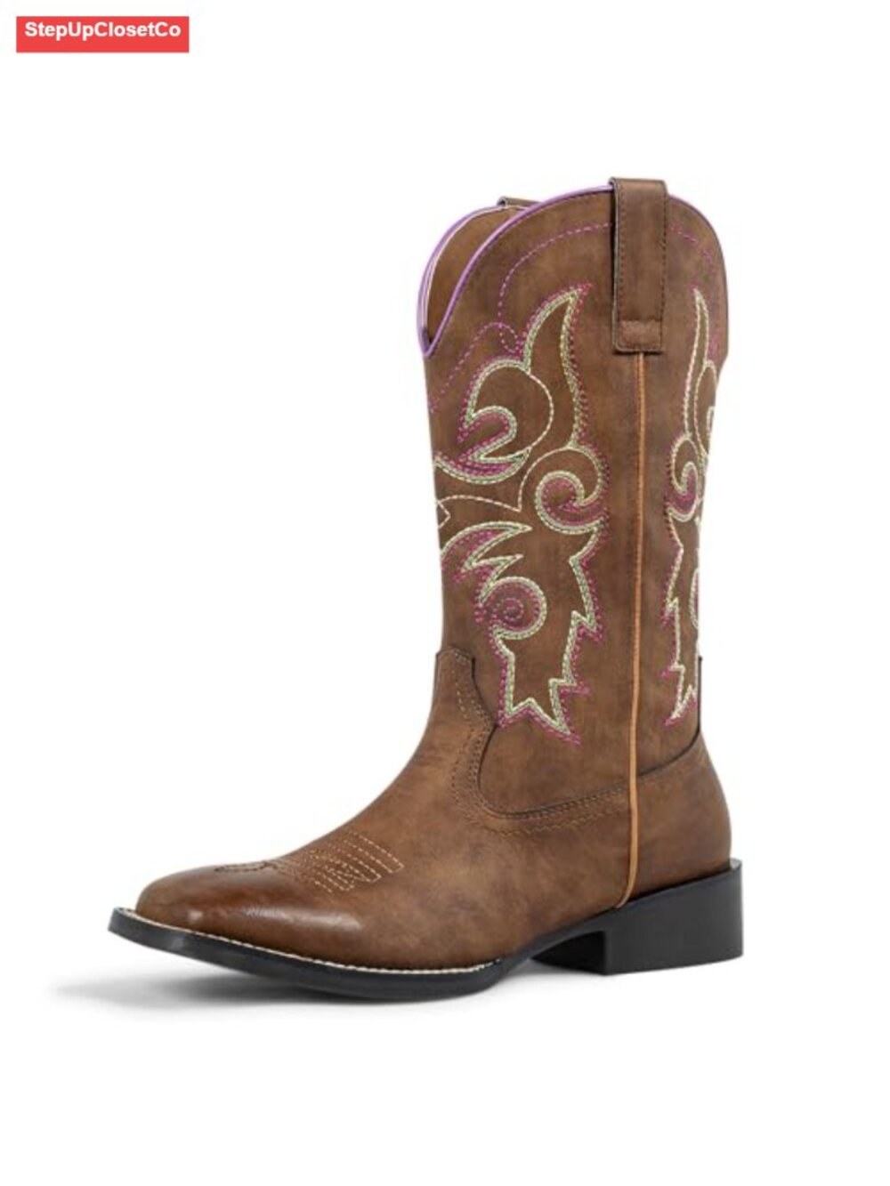 SheSole Women's Wide Calf Western Cowboy Boots Square Toe Faux Leather Mid-Calf